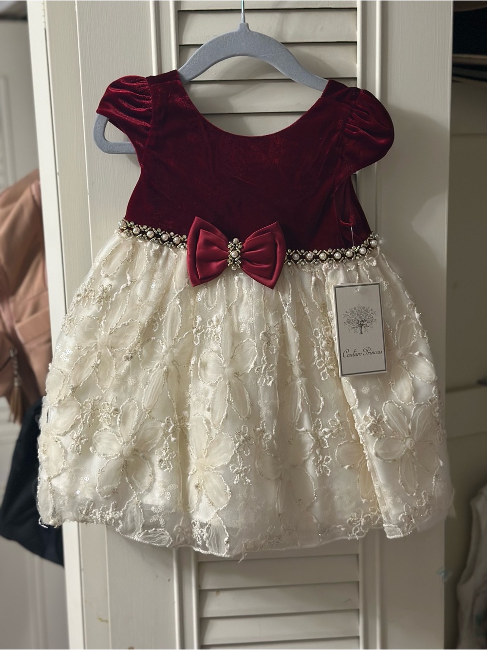 Couture Princess Burgundy & Ivory Velvet Bow Formal Dress for Girls
